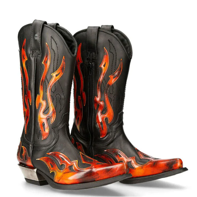 NEW ROCK Flame Biker (7921-S2) Black-Orange Černá Oranžová 46
